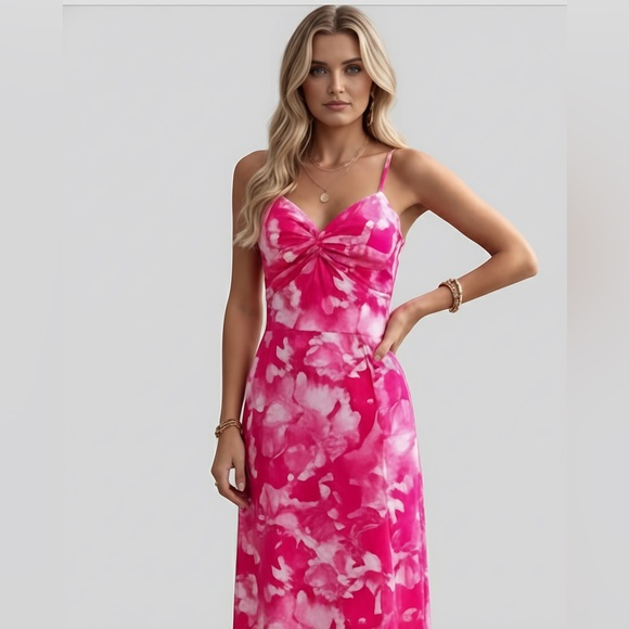 Boho Floral Shirred back Maxi Dress Pink - Picture 4 of 9
